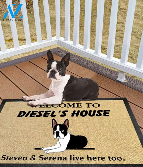 Boston Terrier Welcome Dog Easy Clean Welcome DoorMat | Felt And Rubber | 40x60 cm | 45x75 cm | 60x90 cm | Colorful | DO1279