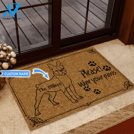 Boston Terrier Wipe your paws Custom Doormat | Welcome Mat | House Warming Gift