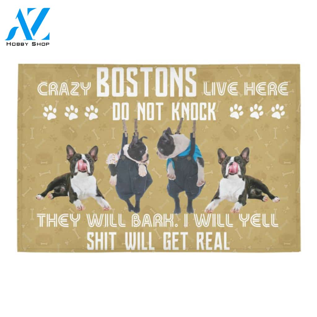 Boston Terriers Live Here Do Not Knock Doormat Indoor And Outdoor Mat Entrance Rug Sweet Home Decor Housewarming Gift Gift For Friend Family Stem Feminist