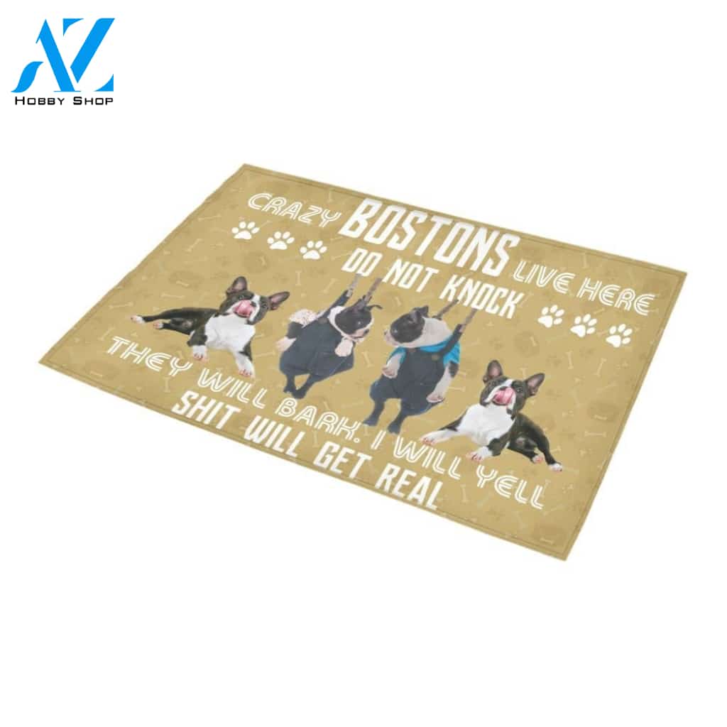 Boston Terriers Live Here Do Not Knock Doormat Indoor And Outdoor Mat Entrance Rug Sweet Home Decor Housewarming Gift Gift For Friend Family Stem Feminist