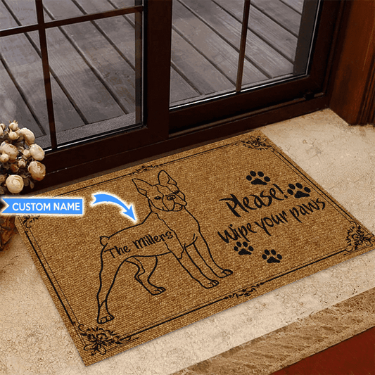 Boston Terrierwipe Your Paws Personalized Custom Name Doormat Welcome Mat