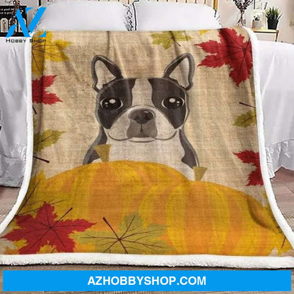 Boston Thanksgiving Dog And Pumkin Fleece Blanket Gift For People Home Decor Bedding Couch Sofa Soft And Comfy Cozy