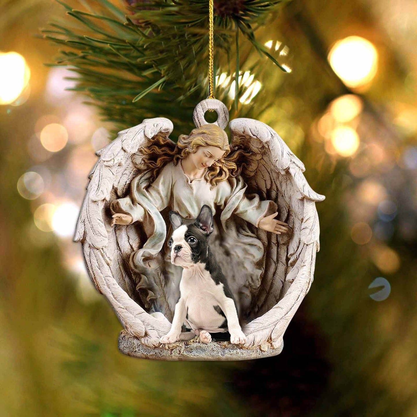 Boston2-Angel Hug Winter Love Two Sided Ornament