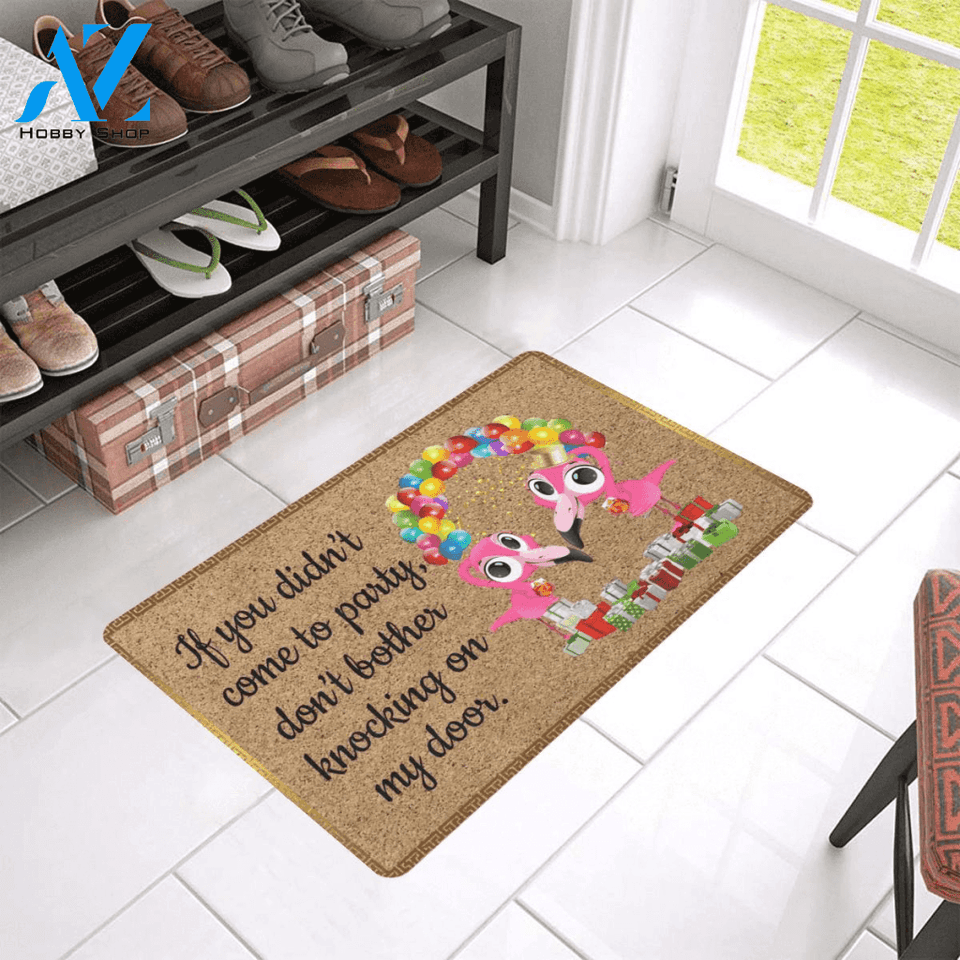 Bother Knocking On My Door Flamingo Easy Clean Welcome DoorMat | Felt And Rubber | 40x60 cm | 45x75 cm | 60x90 cm | Colorful | DO1454