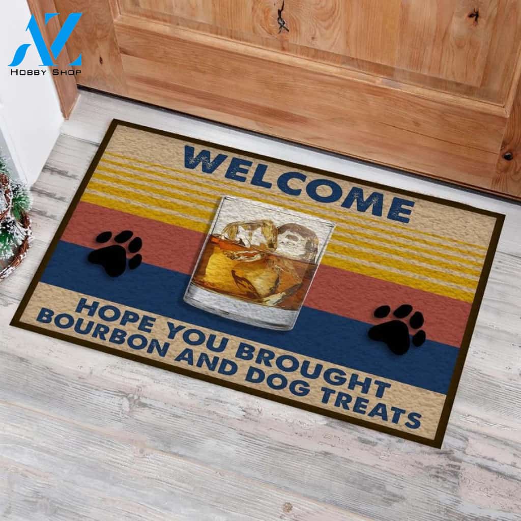 Bourbon And Dog Treats Easy Clean Welcome DoorMat | Felt And Rubber | 40x60 cm | 45x75 cm | 60x90 cm | Colorful | DO1489