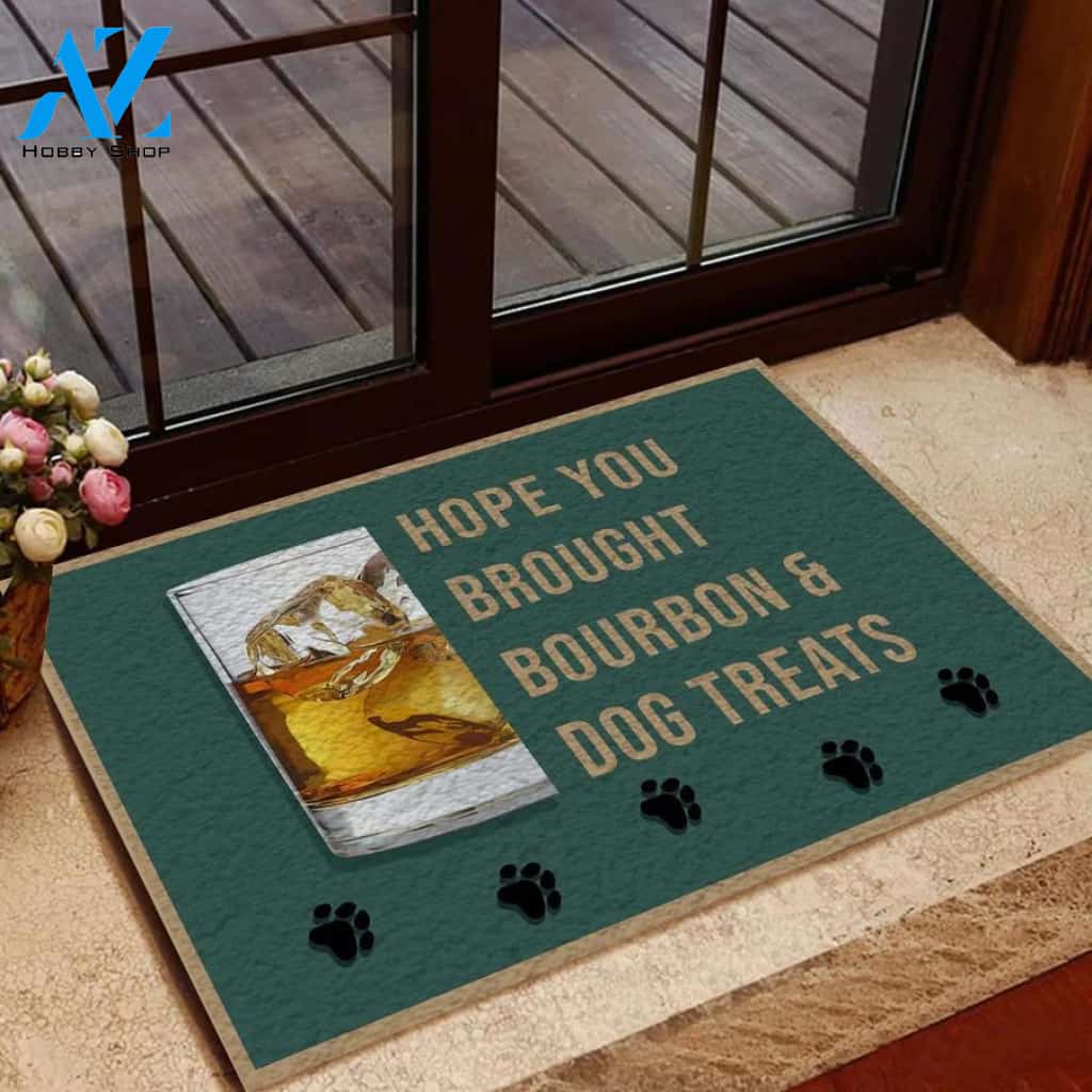 Bourbon And Dog Treats Easy Clean Welcome DoorMat | Felt And Rubber | 40x60 cm | 45x75 cm | 60x90 cm | Colorful | DO1471