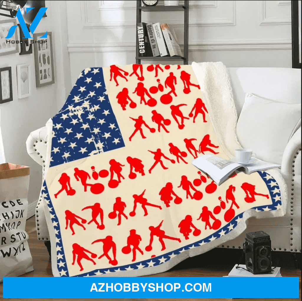 Bowling American Flag Blanket Gift For Bowling Lovers Birthday Gift Home Decor Bedding Couch Sofa Soft and Comfy Cozy
