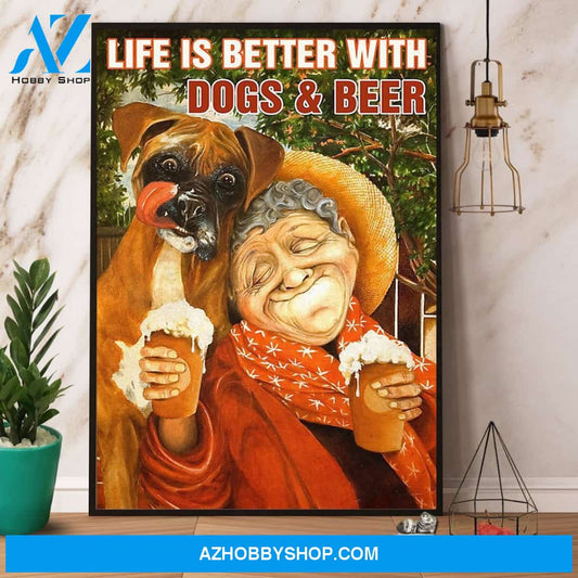 Boxer Dog Life Is Better With Dogs And Beer Canvas And Poster, Wall Decor Visual Art