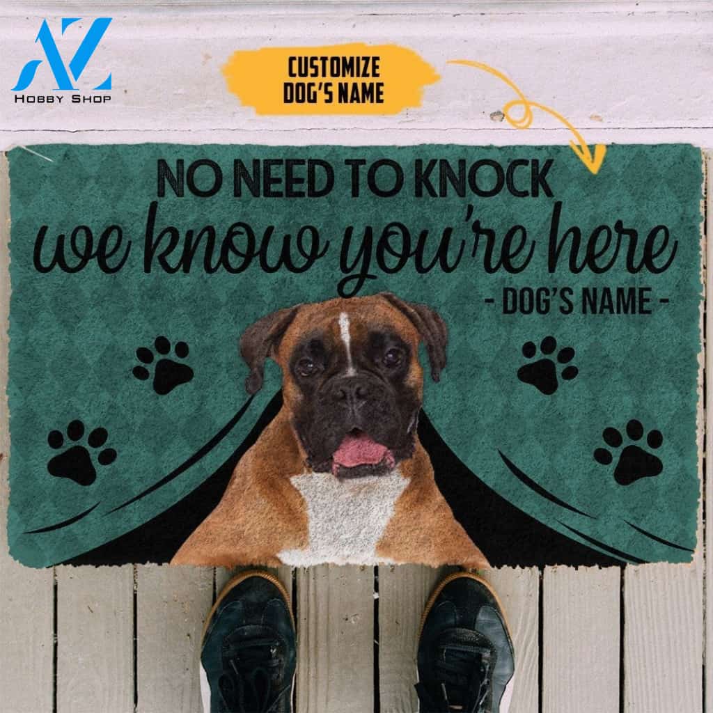 Gearhumans Gearhuman 3D Boxer Dog We Know Youre Here Custom Name Doormat