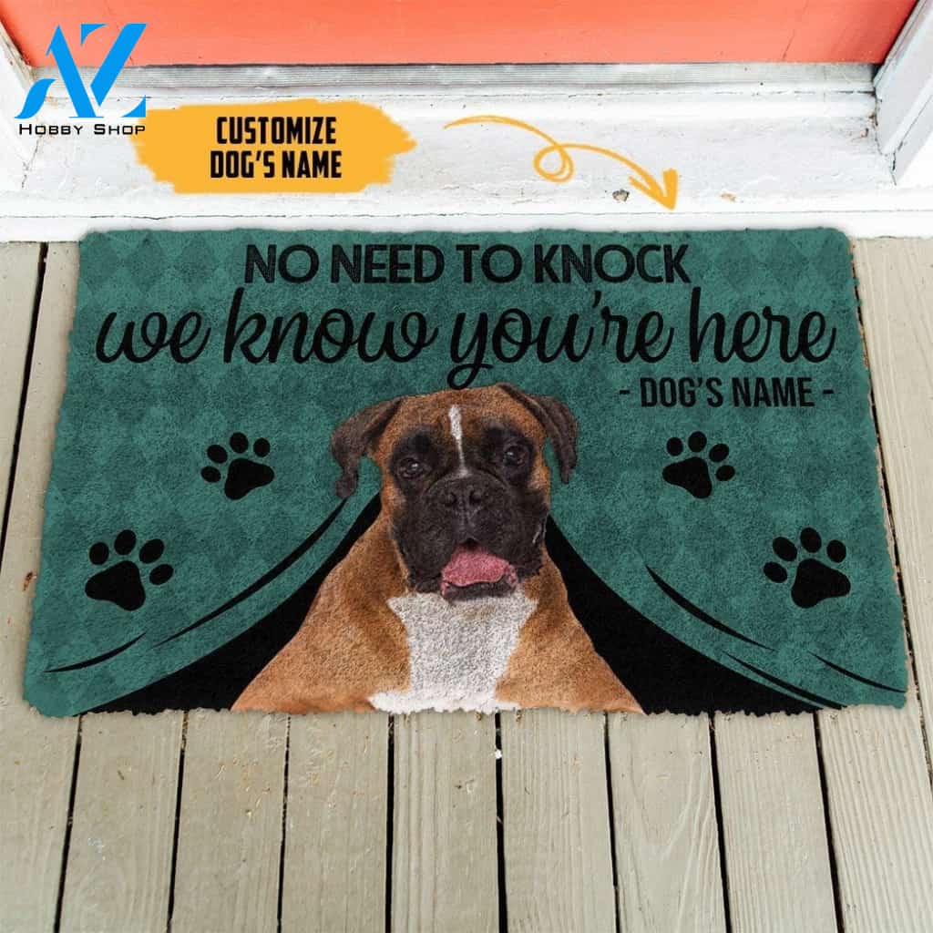 Gearhumans Gearhuman 3D Boxer Dog We Know Youre Here Custom Name Doormat