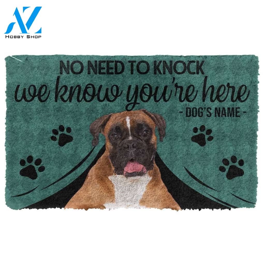 Gearhumans Gearhuman 3D Boxer Dog We Know Youre Here Custom Name Doormat