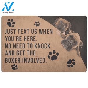 Boxer Doormat, Just Text Us When You’re Here No Need To Knock And Get The Boxer Involved | Welcome Mat | House Warming Gift