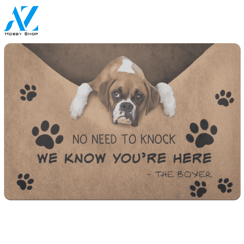 Boxer Doormat No Need To Knock We Know You’re Here | Welcome Mat | House Warming Gift