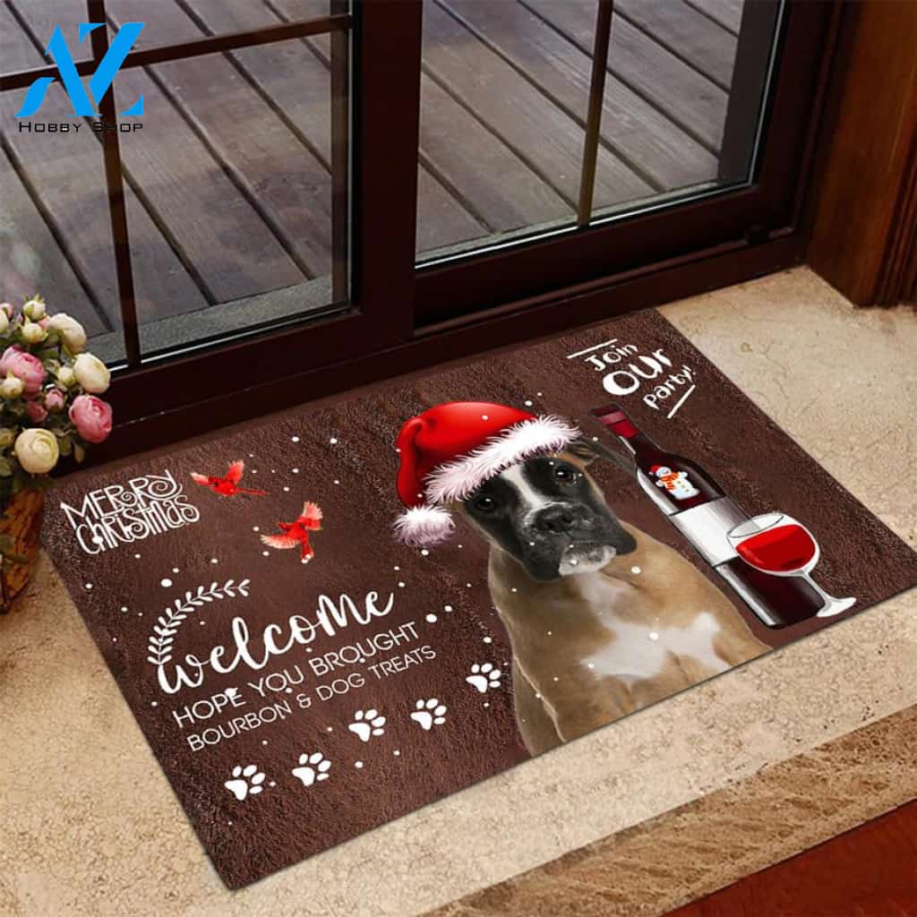 Boxer Join Our Party Christmas Doormat