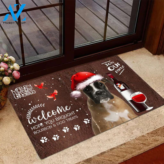 Boxer Join Our Party Christmas Doormat