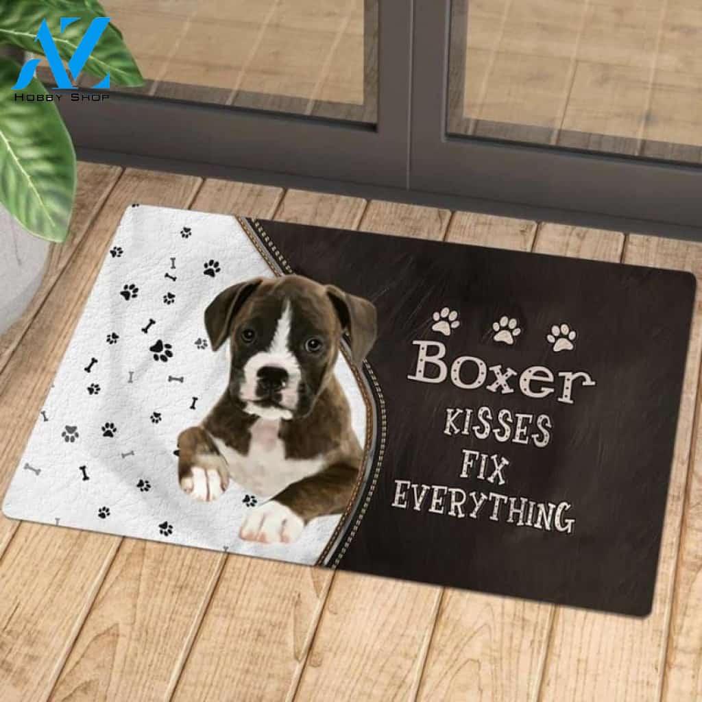 Boxer Kisses Fix Everything Doormat