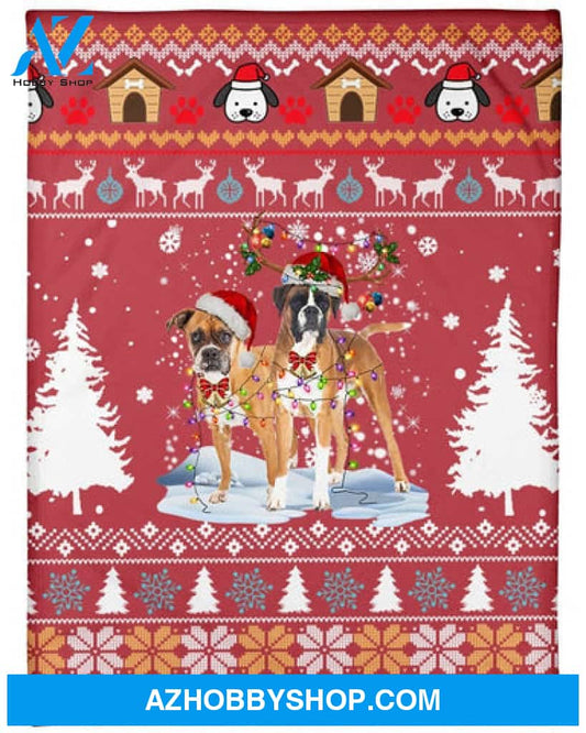 Boxer Snow Christmas Red Blanket Gift For Dog Lovers 