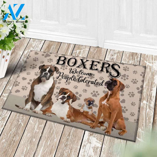 Boxer Welcome People Tolerated Doormat Welcome Mat House Warming Gift Home Decor Gift for Dog Lovers Funny Doormat Gift Idea