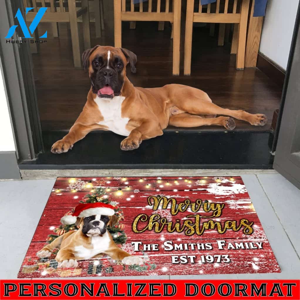Boxer with Merry Christmas M4 Custom Doormat All Over Printed (6228)