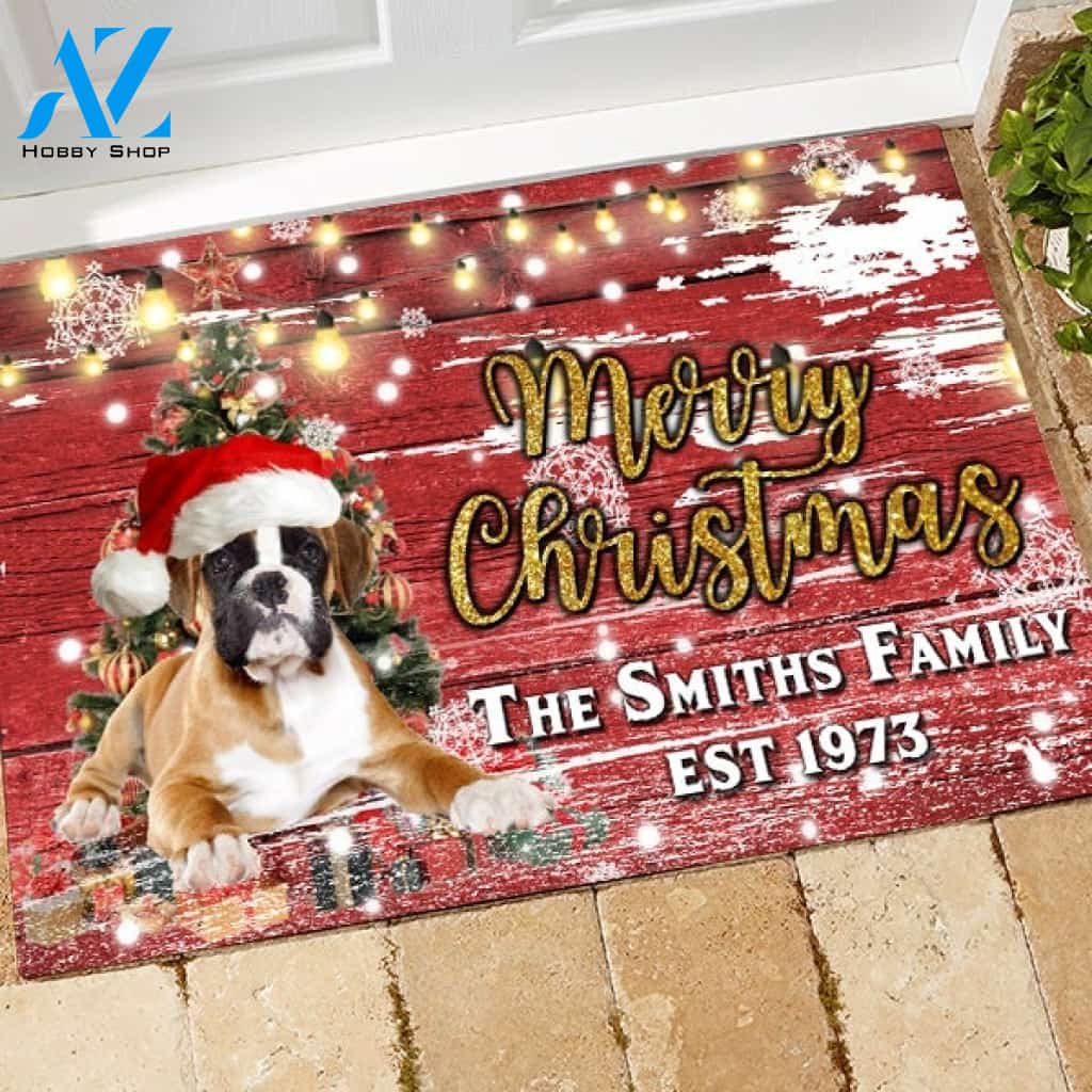 Boxer with Merry Christmas M4 Custom Doormat All Over Printed (6228)