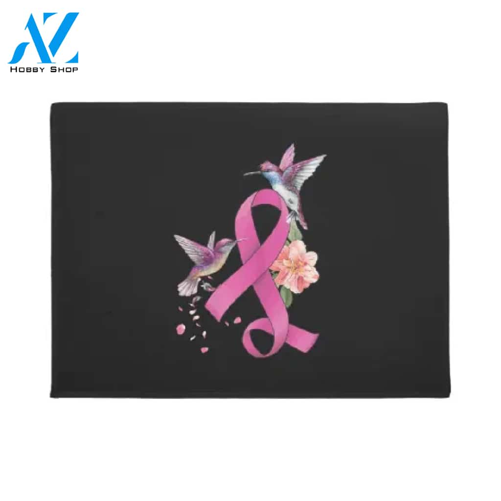 Breast Cance - Womens Hummingbird Flower Pink Ribbon Doormat Welcome Mat House Warming Gift Home Decor Gift for Bird Lovers Funny Doormat Gift Idea