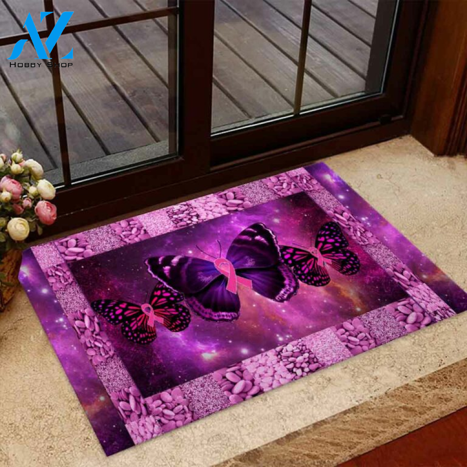Breast Cancer Awareness Aesthetic Purple Butterflies Doormat | Welcome Mat | House Warming Gift
