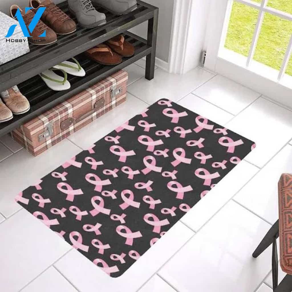 Breast Cancer Awareness Black Pattern Rubber Indoor and Outdoor Doormat Warm House Gift Welcome Mat Gift for Friend Family