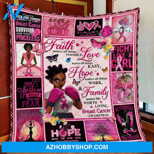 Breast Cancer Awareness Black Woman Gift Fleece Blanket