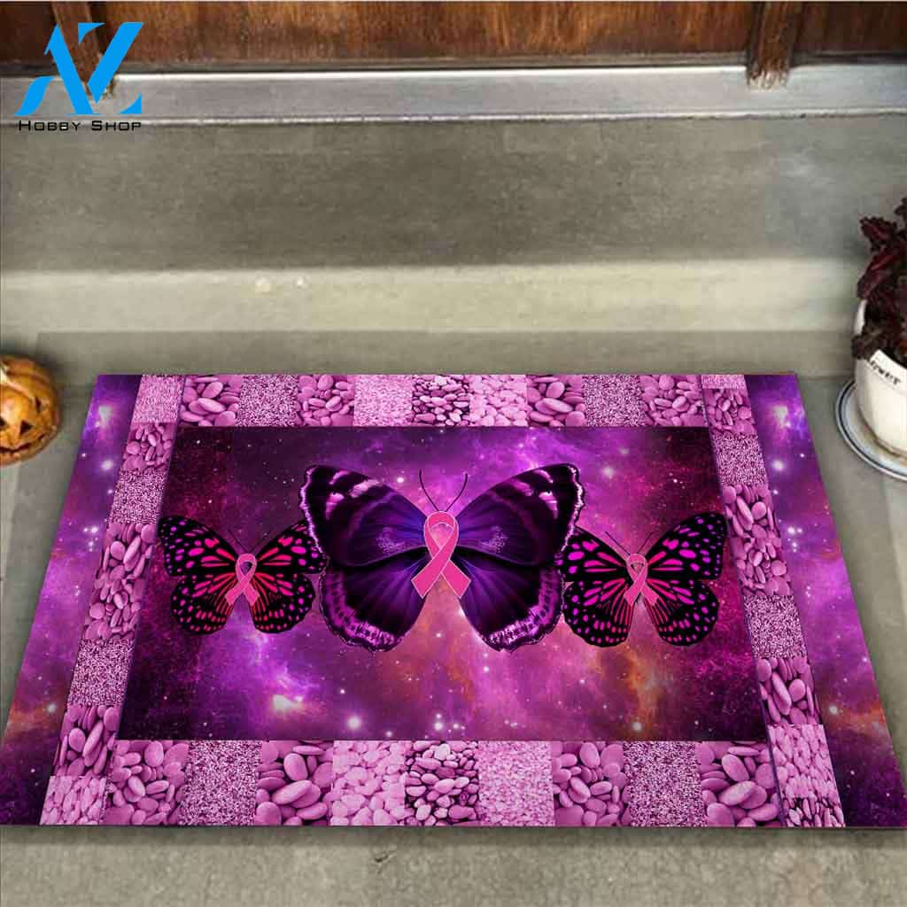 Breast Cancer Awareness Doormat Pink Butterfly Indoor And Outdoor Doormat Warm House Gift Welcome Mat Gift For Family Friend Cancer Awareness