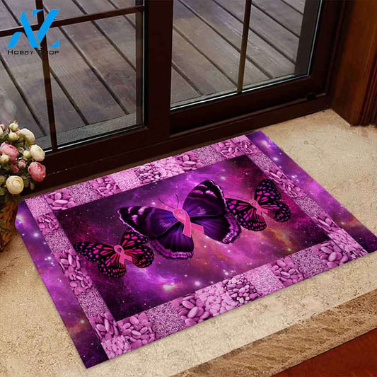 Breast Cancer Awareness Doormat Pink Butterfly Indoor And Outdoor Doormat Warm House Gift Welcome Mat Gift For Family Friend Cancer Awareness