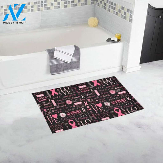 Breast Cancer Awareness Hope Peace Love Indoor And Outdoor Doormat Warm House Gift Welcome Mat Gift For Friend Gift For Family