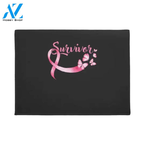 Breast Cancer Awareness Pink Butterflies Ribbon Survivor Doormat Warm House Gift Welcome Mat Gift for Friend Family