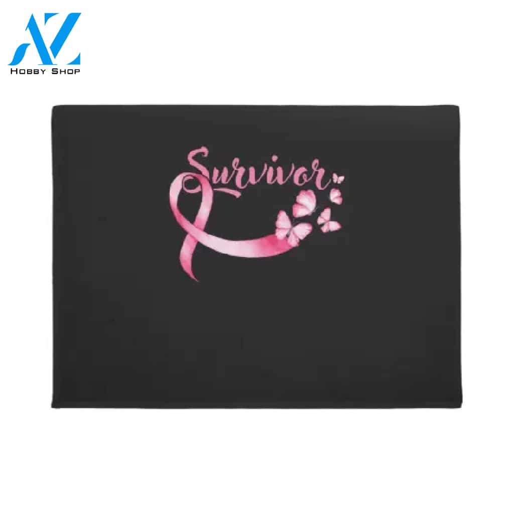 Breast Cancer Awareness Pink Butterflies Ribbon Survivor Doormat Warm House Gift Welcome Mat Gift for Friend Family