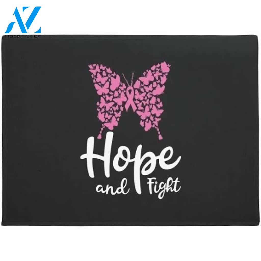 Personalized Name Family House Breast Cancer Butterfly Awareness Pink Cancer Doormat Warm House Gift Welcome Mat Gift For Friend Family