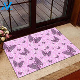 Breast Cancer Butterfly Ribbon Pink Warrior Floral Pattern Doormat Welcome Mat House Warming Gift Home Decor Funny Doormat Gift Idea