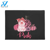 Breast Cancer - Pig With Red Bow Pumkin In October We Wear Pink Doormat Welcome Mat House Warming Gift Home Decor Gift for Pig Lovers Funny Doormat Gift Idea