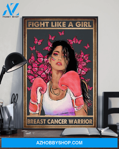 Breast Cancer Warrior Butterfly Poster Print, Fight Like A Girl Poster Canvas Wall Decor Visual Art
