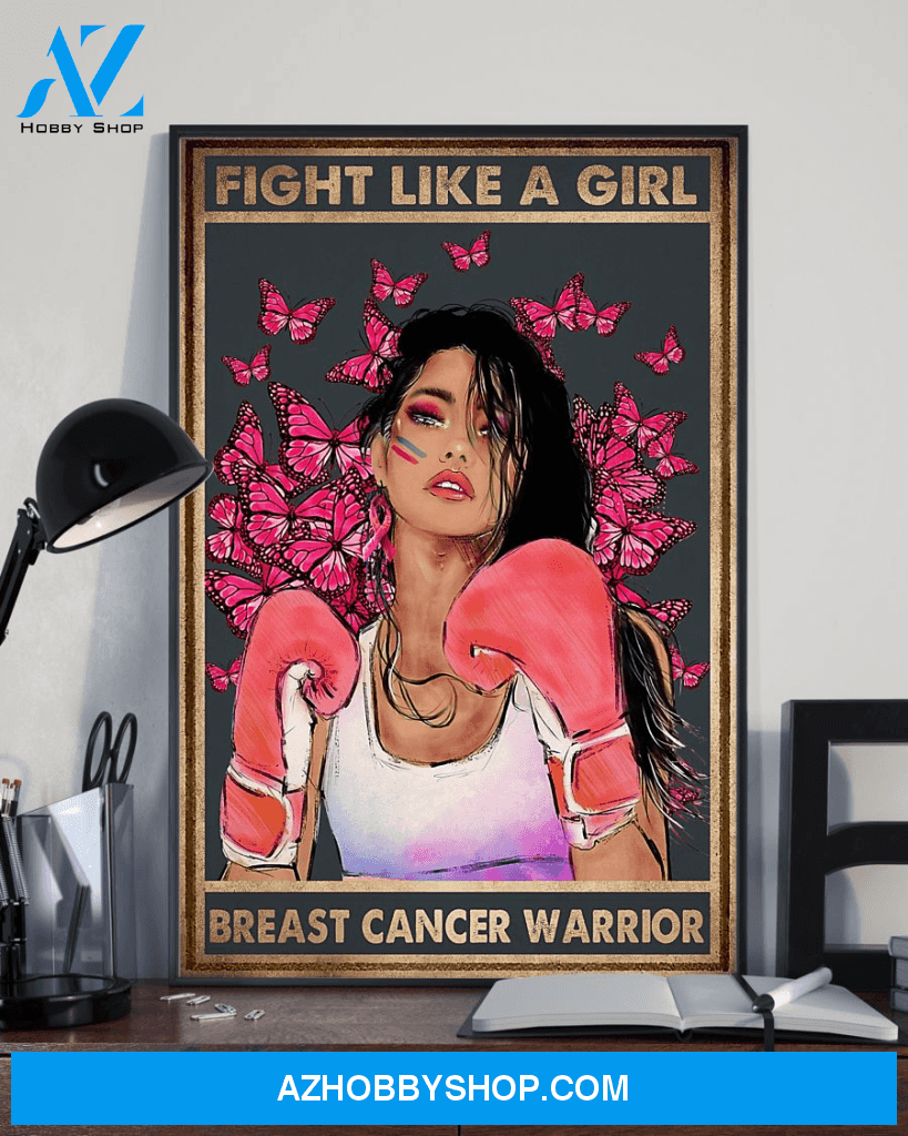 Breast Cancer Warrior Butterfly Poster Print, Fight Like A Girl Poster Canvas Wall Decor Visual Art