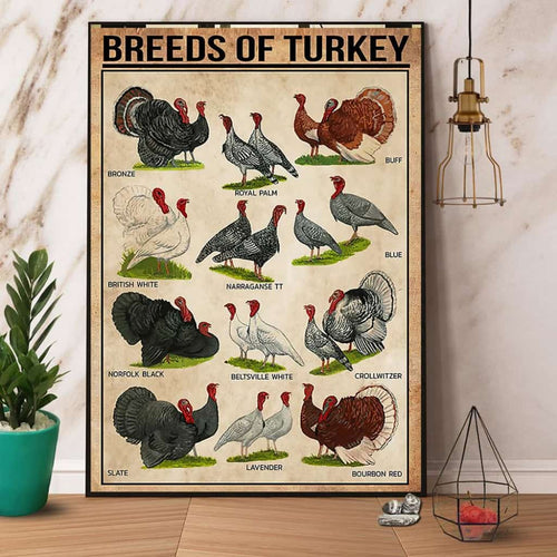 Breeds Of Turkey Lover Paper Poster No Frame Matte Canvas Wall Decor