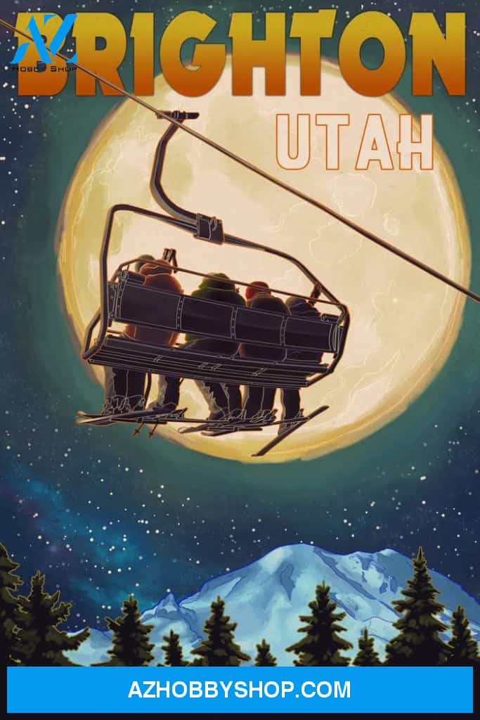 Brighton Utah Ski Lift And Full Moon