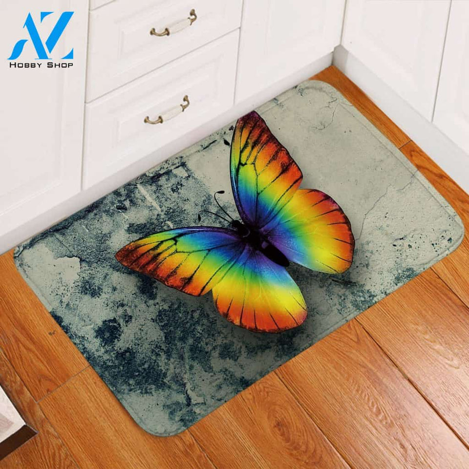 Brilliant Butterfly Rainbow Printed Doormat Home Decor