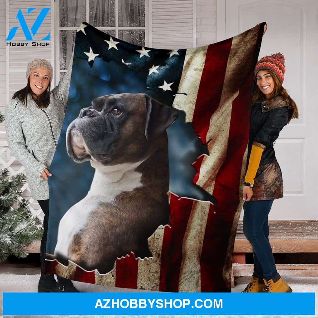 Brindle Boxer Premium Blanket In The Flag Fleece Blanket