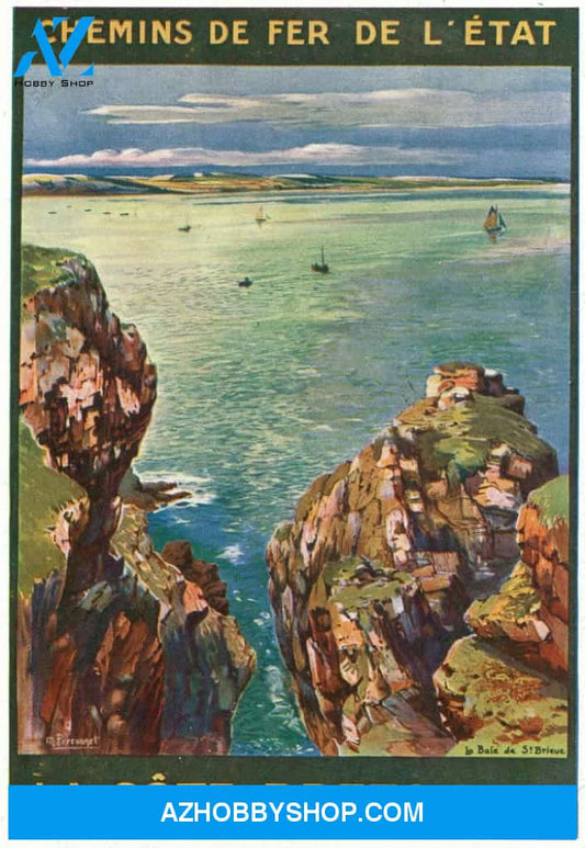 Brittany France View Of The Sea From Rocky Coast; State Railways Vintage Travel Poster