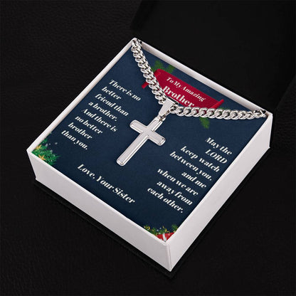 Brother - Christmas-  Personalized Cross Necklace on Cuban Chain