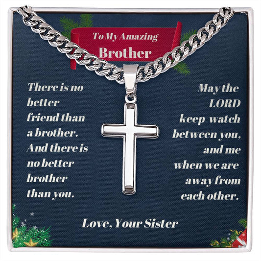 Brother - Christmas-  Personalized Cross Necklace on Cuban Chain