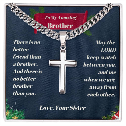 Brother - Christmas-  Personalized Cross Necklace on Cuban Chain