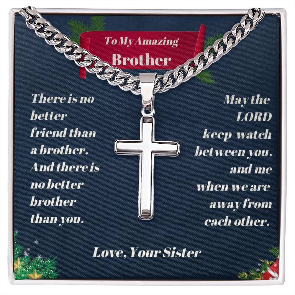 Brother - Christmas-  Personalized Cross Necklace on Cuban Chain