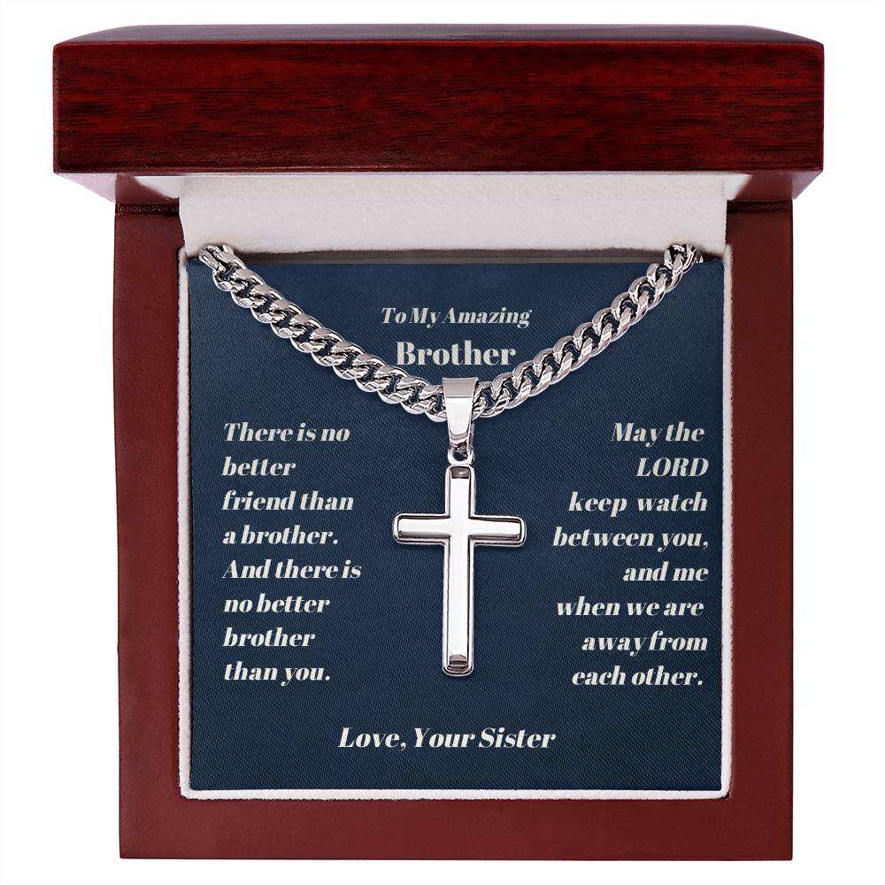 Brother Personalized Cross Necklace on Cuban Chain