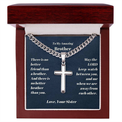 Brother Personalized Cross Necklace on Cuban Chain
