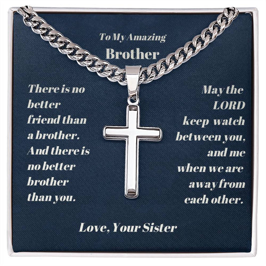 Brother Personalized Cross Necklace on Cuban Chain